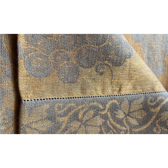 natur len szolo szovet kerek asztalterito toscana toszkan etkezo terites sarga mintas igenyes luxus mediterran textil .jpg